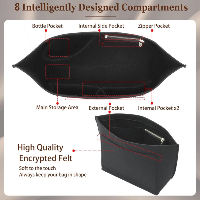 Doxo Longchamp Small Organizer Insert, Felt Bag Organizer with Cup Holderp,Suitable for Le pliage S Handbag and More(Black,S) - Image 4